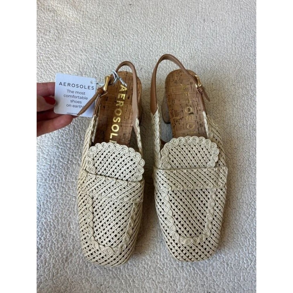 NWT Aerosoles Santina Platform Pumps Natural Raffia Fabric Womens 10